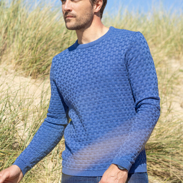 Maison Solfin - Pull homme damier en laine bleu jean – 6