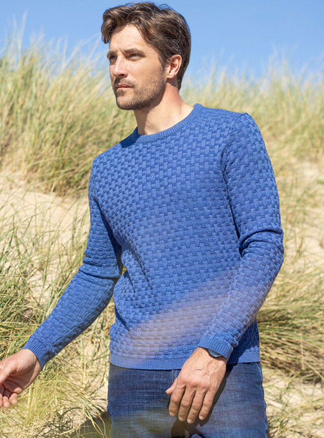 Maison Solfin - Pull homme damier en laine bleu jean – 6