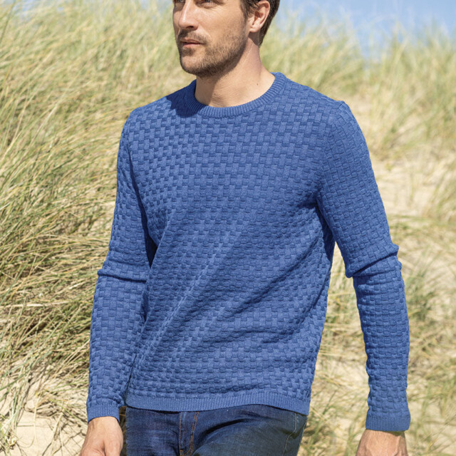 Maison Solfin - Pull homme damier en laine bleu jean – 6