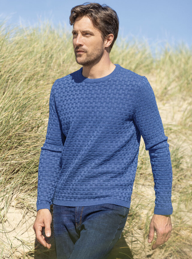 Maison Solfin - Pull homme damier en laine bleu jean – 6