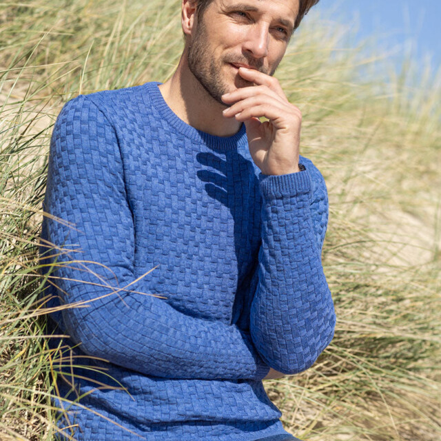 Maison Solfin - Pull homme damier en laine bleu jean – 6