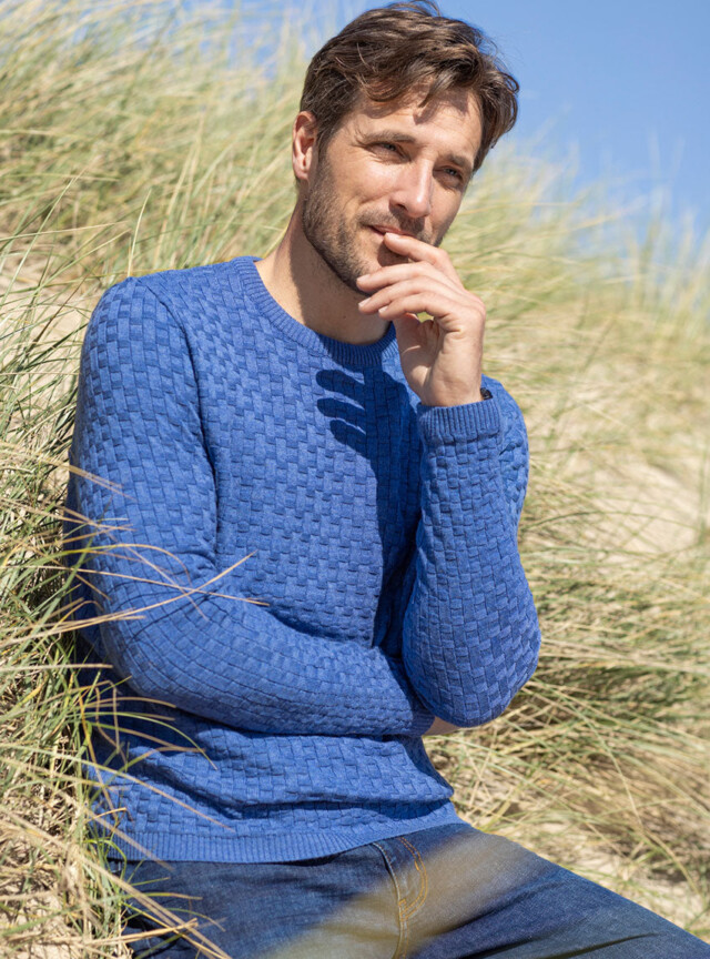 Maison Solfin - Pull homme damier en laine bleu jean – 6