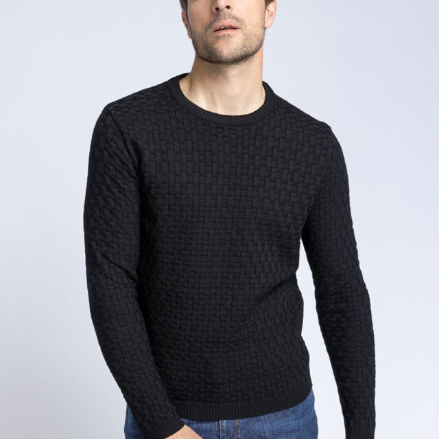 Maison Solfin - Pull homme damier en laine noir – 6