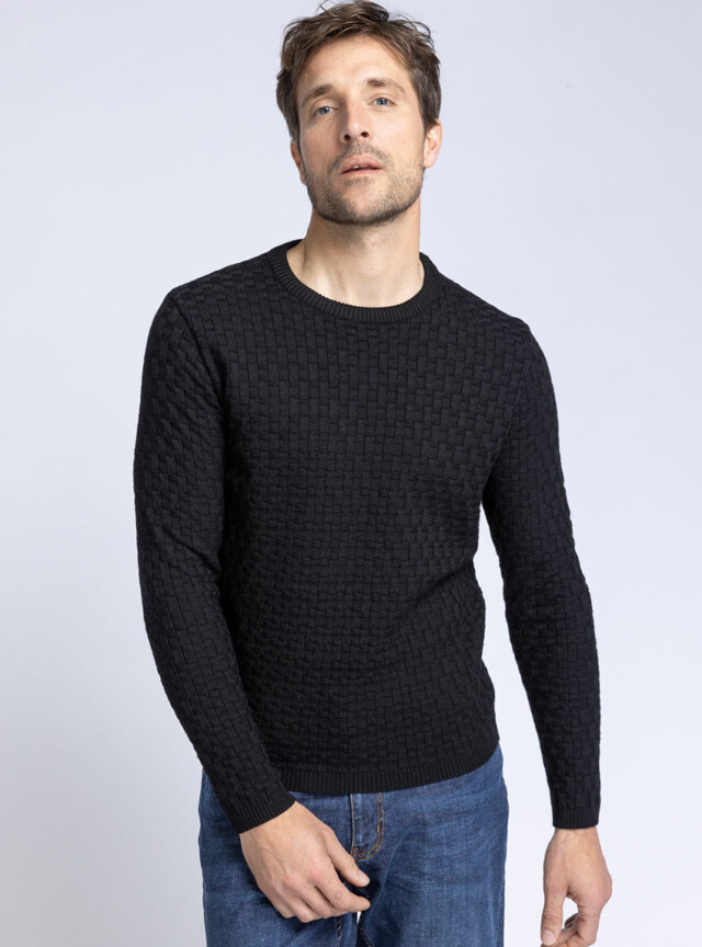 Maison Solfin - Pull homme damier en laine noir – 6