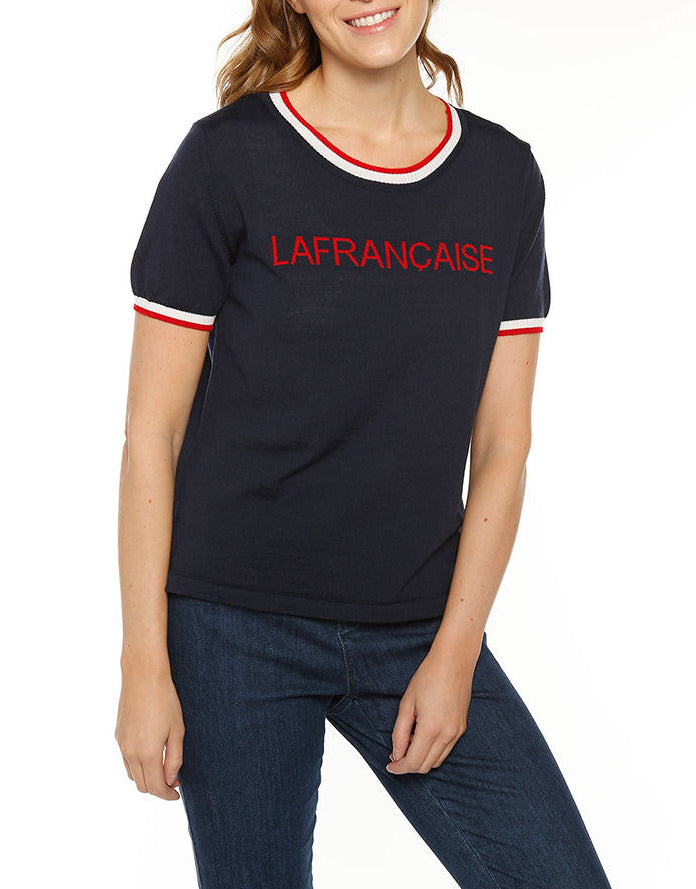 6944 bleu marine 4 Maison Solfin - T-shirt femme en laine mérinos bleu marine – 44
