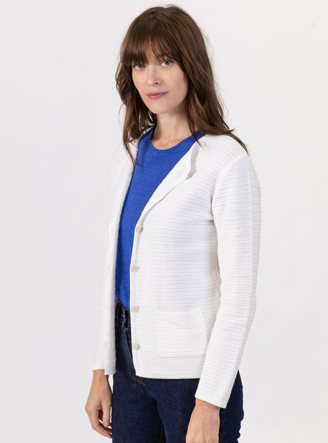 Cardigan femme en coton blanc crème par la marque MAISON SOLFIN MAISON SOLFIN - Cardigan femme en coton blanc crème