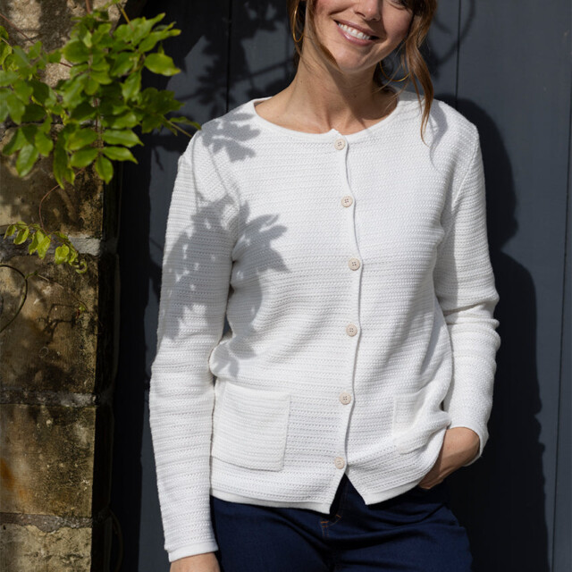 Maison-solfin - Cardigan femme en coton blanc crème – 48