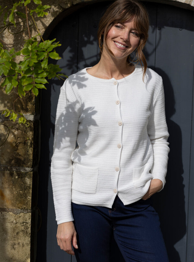 Maison-solfin - Cardigan femme en coton blanc crème – 48