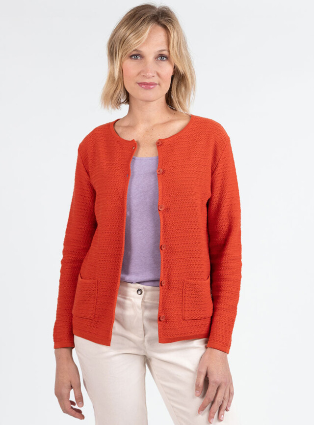 MAISON SOLFIN - Cardigan femme en coton orange terracotta