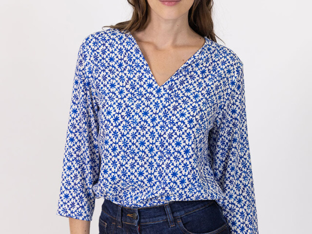 6993 bleu grec 1 Maison Solfin - Blouse femme viscose bleu grec – 48