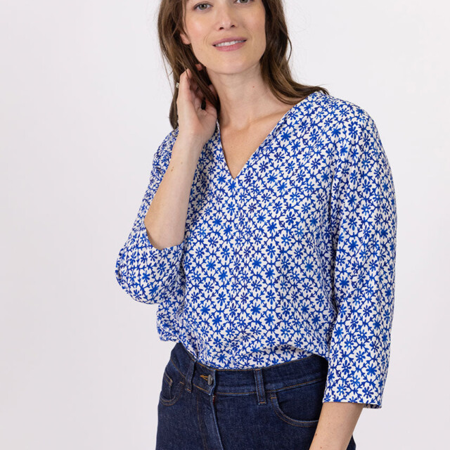 Maison Solfin - Blouse femme viscose bleu grec – 48
