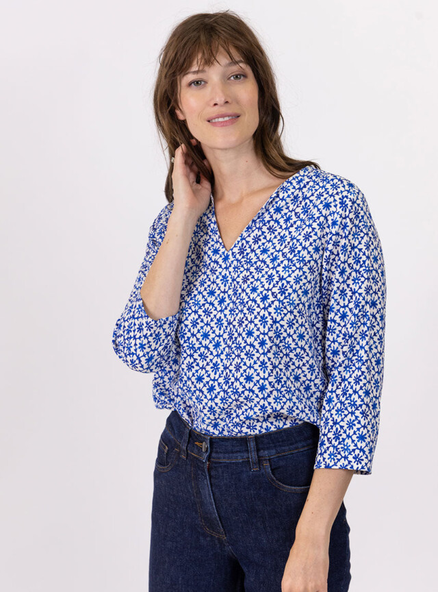 Maison Solfin - Blouse femme viscose bleu grec – 48