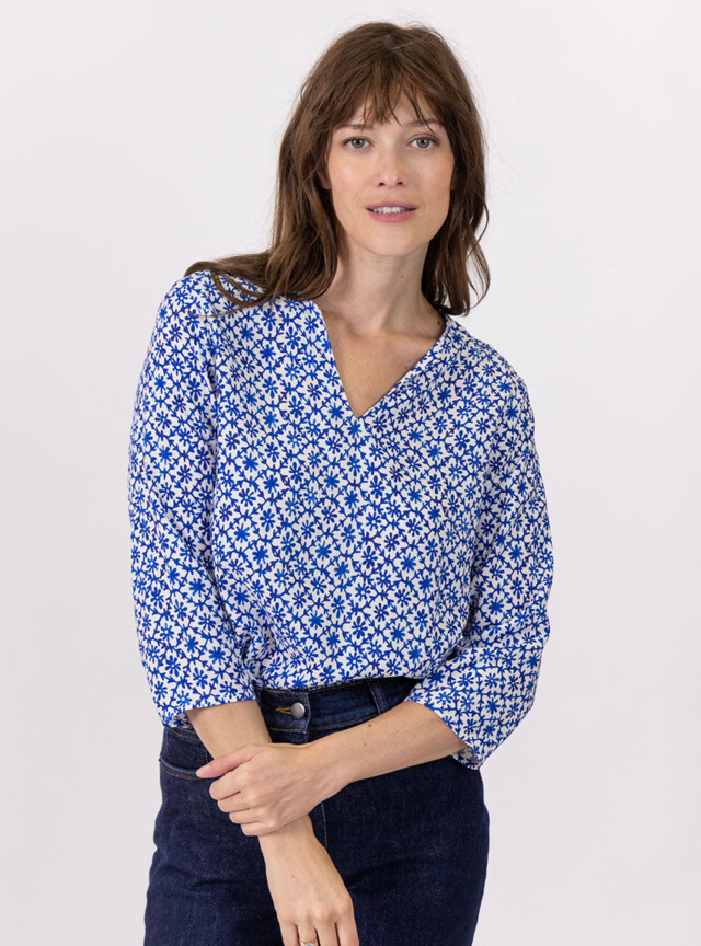Maison Solfin - Blouse femme viscose bleu grec – 48