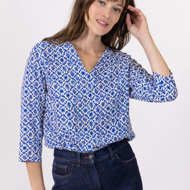 Maison Solfin - Blouse femme viscose bleu grec – 48