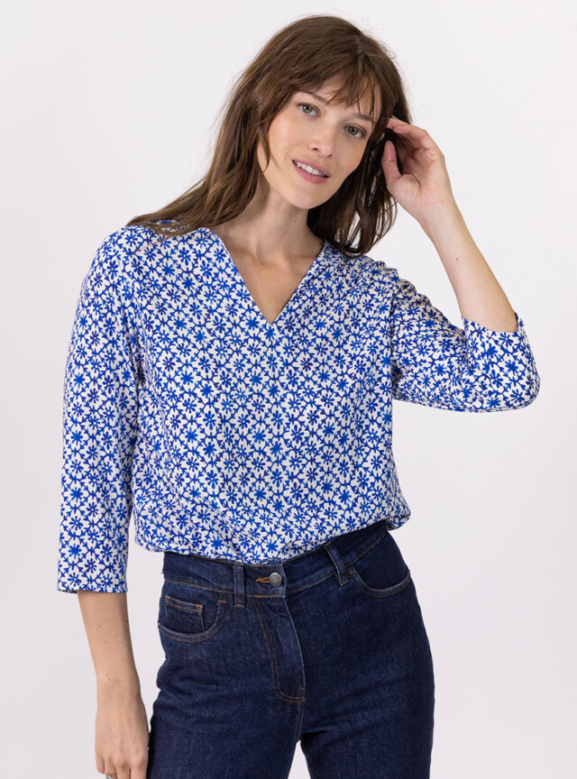 Maison Solfin - Blouse femme viscose bleu grec – 48