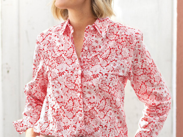 7011 LRC 1 chemisier femme coton liberty rouge cerise Maison-solfin - Chemisier imprimé femme en coton liberty rouge cerise – 46