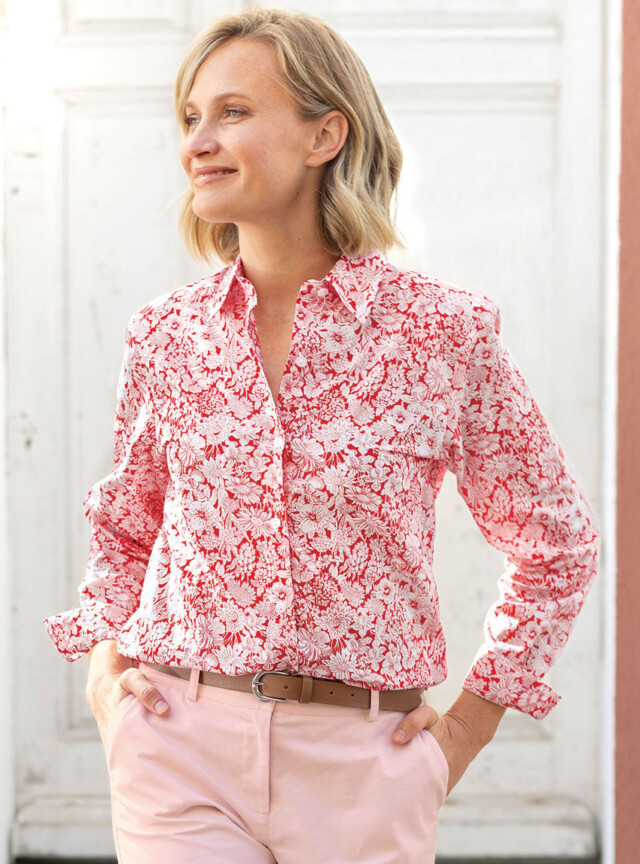 MAISON SOLFIN - Chemisier imprimé femme en coton liberty rouge cerise