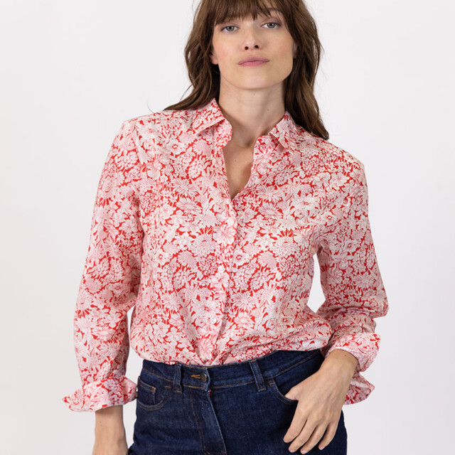 Maison-solfin - Chemisier imprimé femme en coton liberty rouge cerise – 46