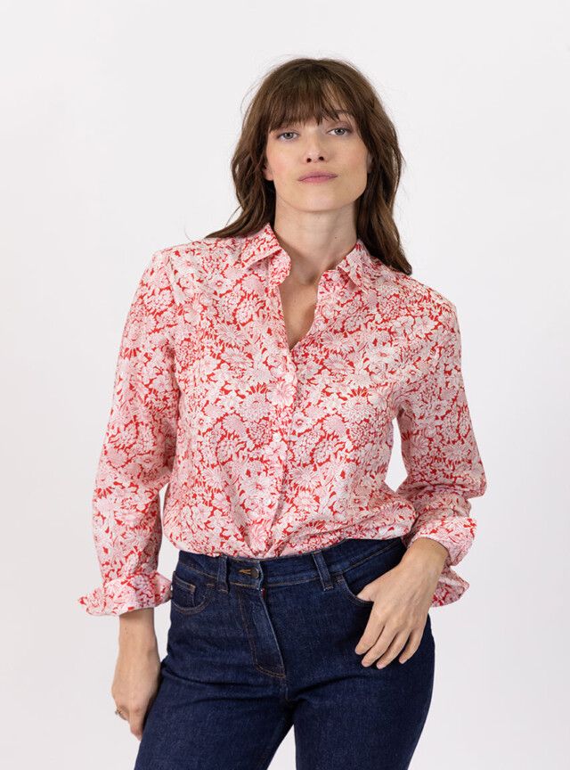 Maison-solfin - Chemisier imprimé femme en coton liberty rouge cerise – 46