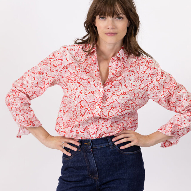 Maison-solfin - Chemisier imprimé femme en coton liberty rouge cerise – 46