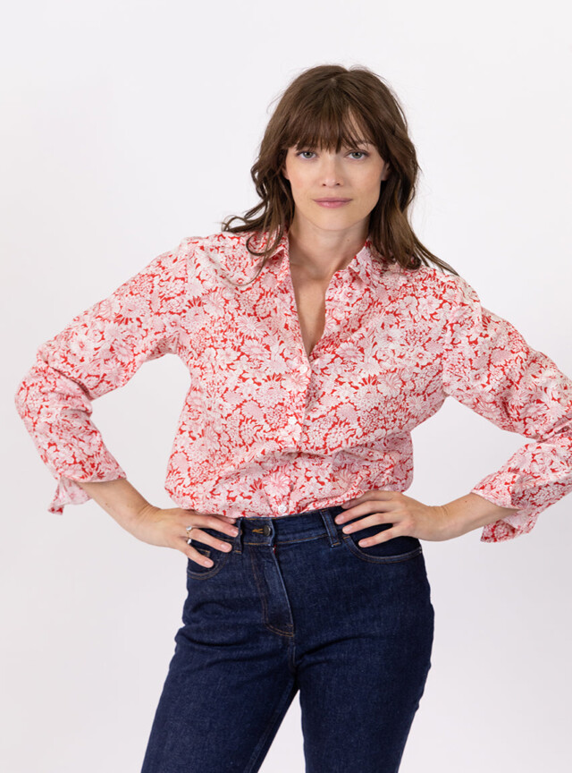Maison-solfin - Chemisier imprimé femme en coton liberty rouge cerise – 46