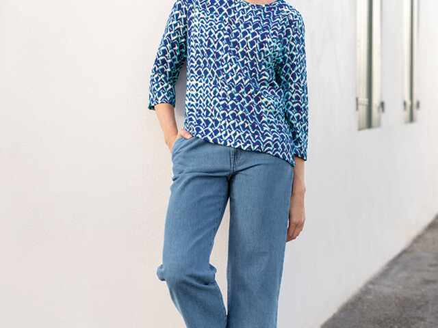 Maison-solfin - Blouse femme imprimée en viscose bleu atoll – 48