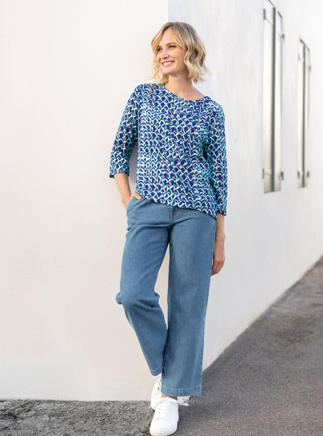 MAISON SOLFIN - Blouse femme imprimée en viscose bleu atoll