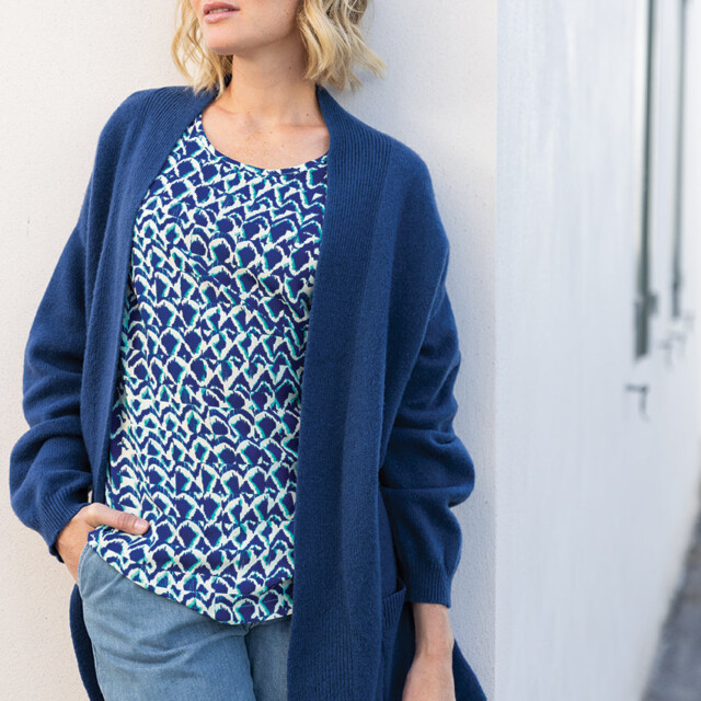Maison-solfin - Blouse femme imprimée en viscose bleu atoll – 48