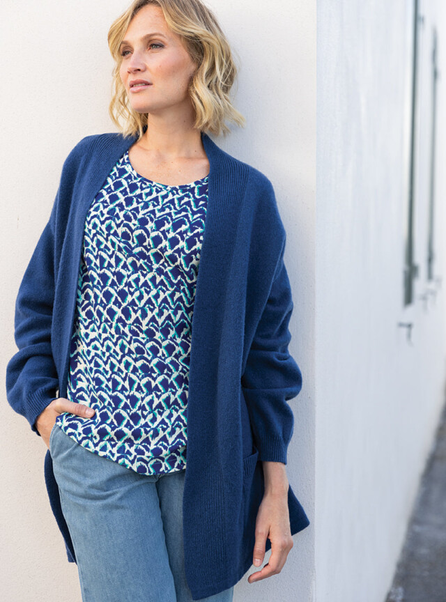 Maison-solfin - Blouse femme imprimée en viscose bleu atoll – 48
