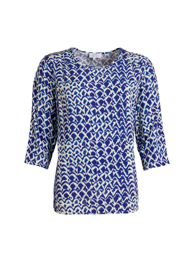 Maison-solfin - Blouse femme imprimée en viscose bleu atoll – 48