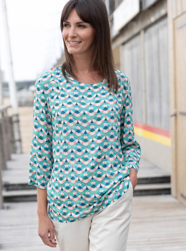 Maison Solfin - Blouse femme imprimée en viscose vert – 52