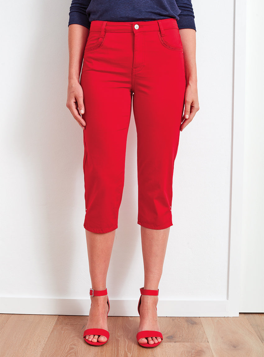 707033 ROU 1 pantacourt femme coton rouge Maison-solfin - Pantacourt femme rouge – 44