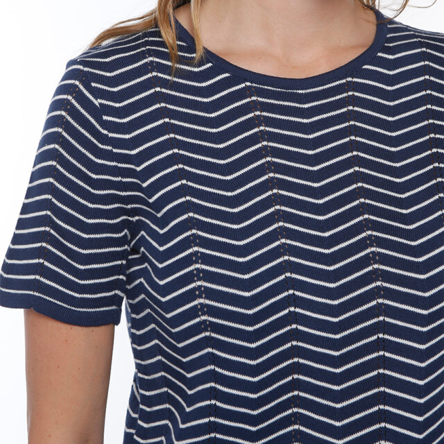 Maison-solfin - Pull femme coton manches courtes marine/crème – 38