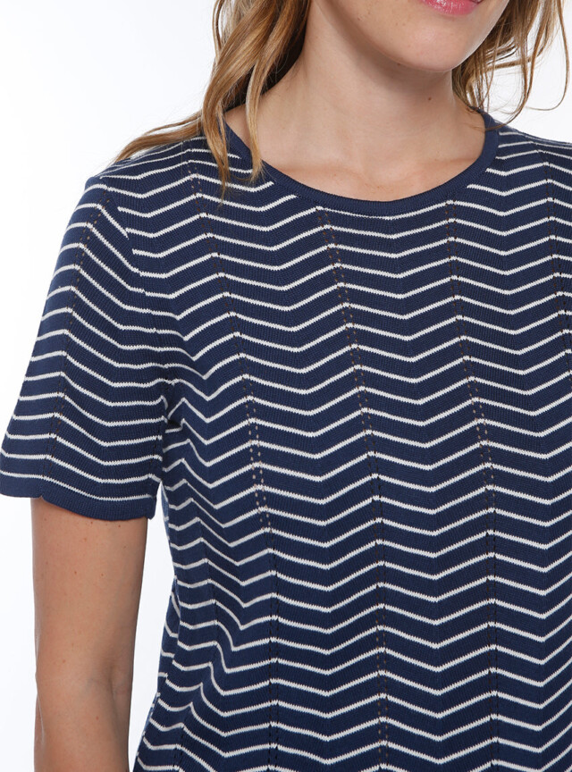 Maison-solfin - Pull femme coton manches courtes marine/crème – 38