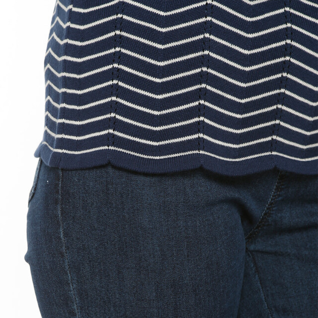 Maison-solfin - Pull femme coton manches courtes marine/crème – 38