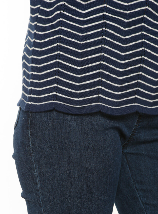Maison-solfin - Pull femme coton manches courtes marine/crème – 38