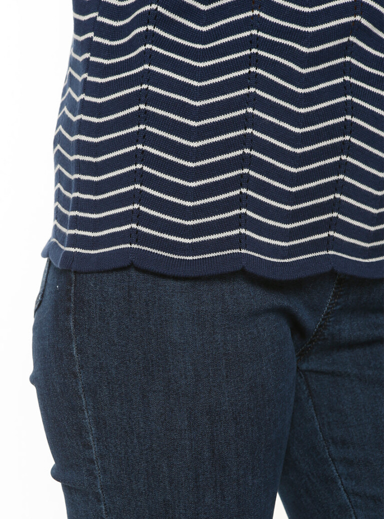 Maison-solfin - Pull femme coton manches courtes marine/crème – 38