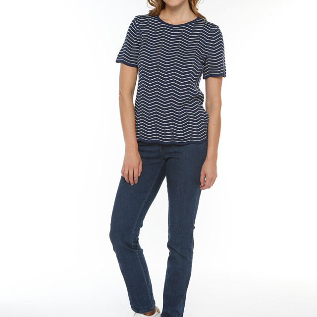 Maison-solfin - Pull femme coton manches courtes marine/crème – 38