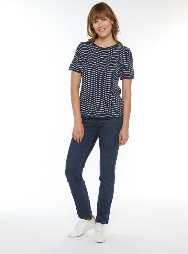 Maison-solfin - Pull femme coton manches courtes marine/crème – 38