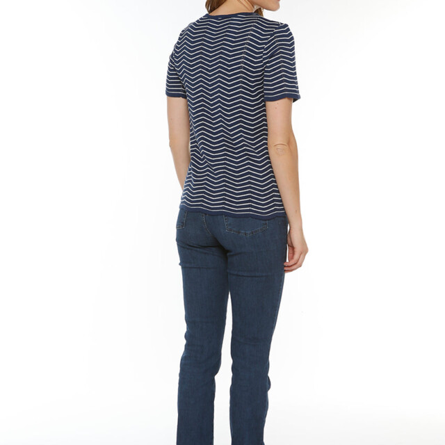 Maison-solfin - Pull femme coton manches courtes marine/crème – 38