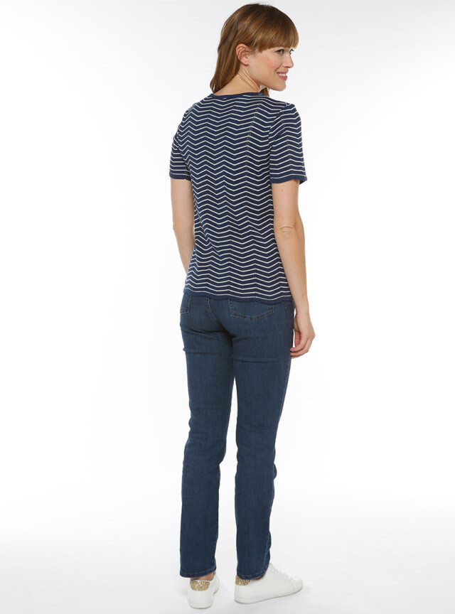 Maison-solfin - Pull femme coton manches courtes marine/crème – 38