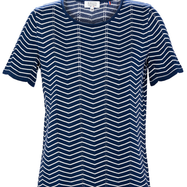 Maison-solfin - Pull femme coton manches courtes marine/crème – 38