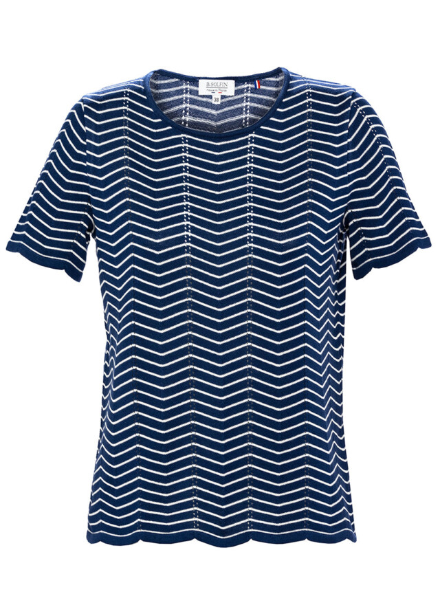 Maison-solfin - Pull femme coton manches courtes marine/crème – 38