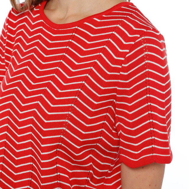 Maison-solfin - Pull femme coton manches courtes rouge/crème – 50