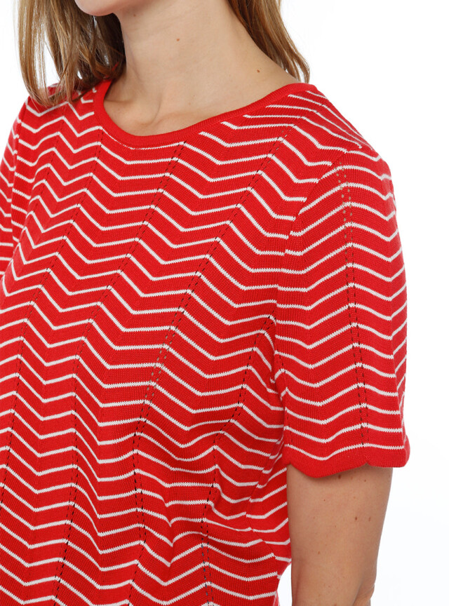 Maison-solfin - Pull femme coton manches courtes rouge/crème – 50