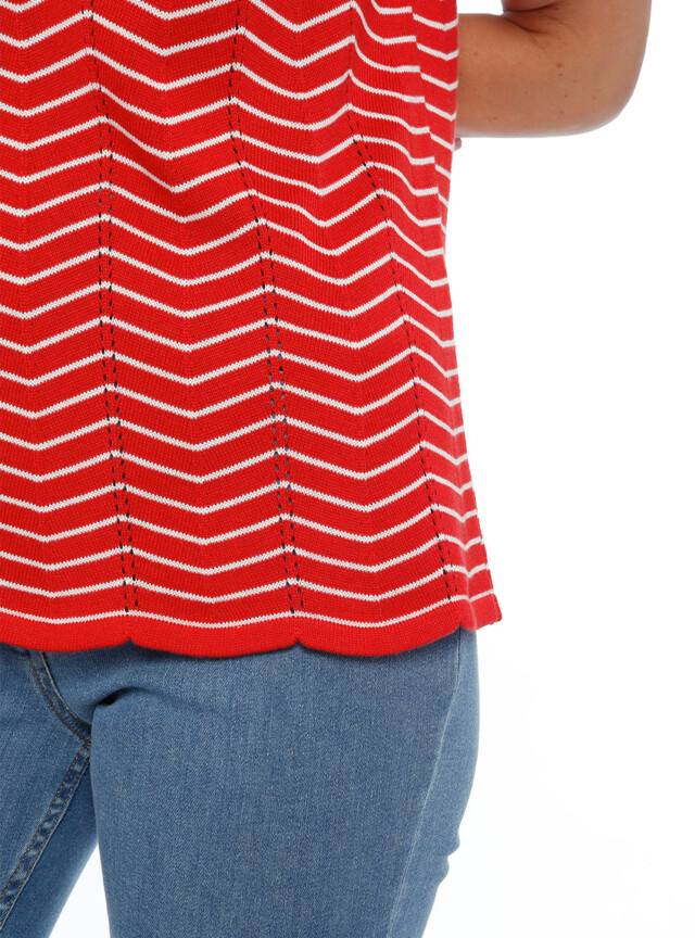Maison-solfin - Pull femme coton manches courtes rouge/crème – 50