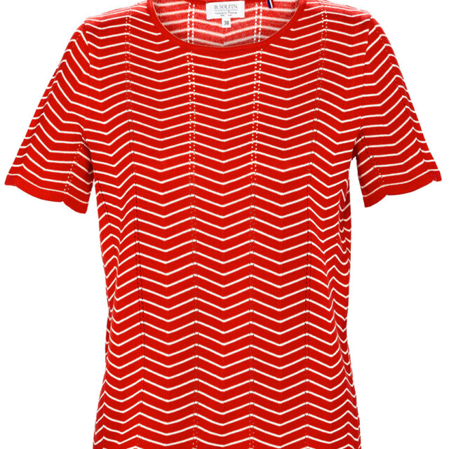 Maison-solfin - Pull femme coton manches courtes rouge/crème – 50