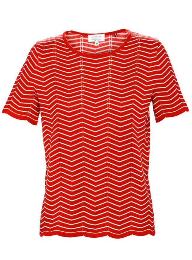 Maison-solfin - Pull femme coton manches courtes rouge/crème – 50