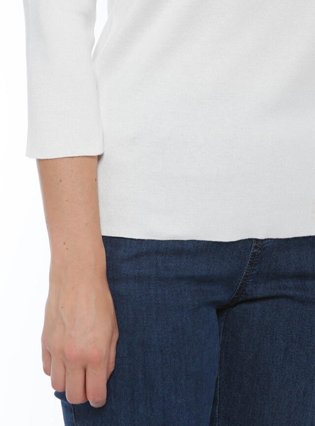 Maison-solfin - Pull femme en coton blanc crème – 52