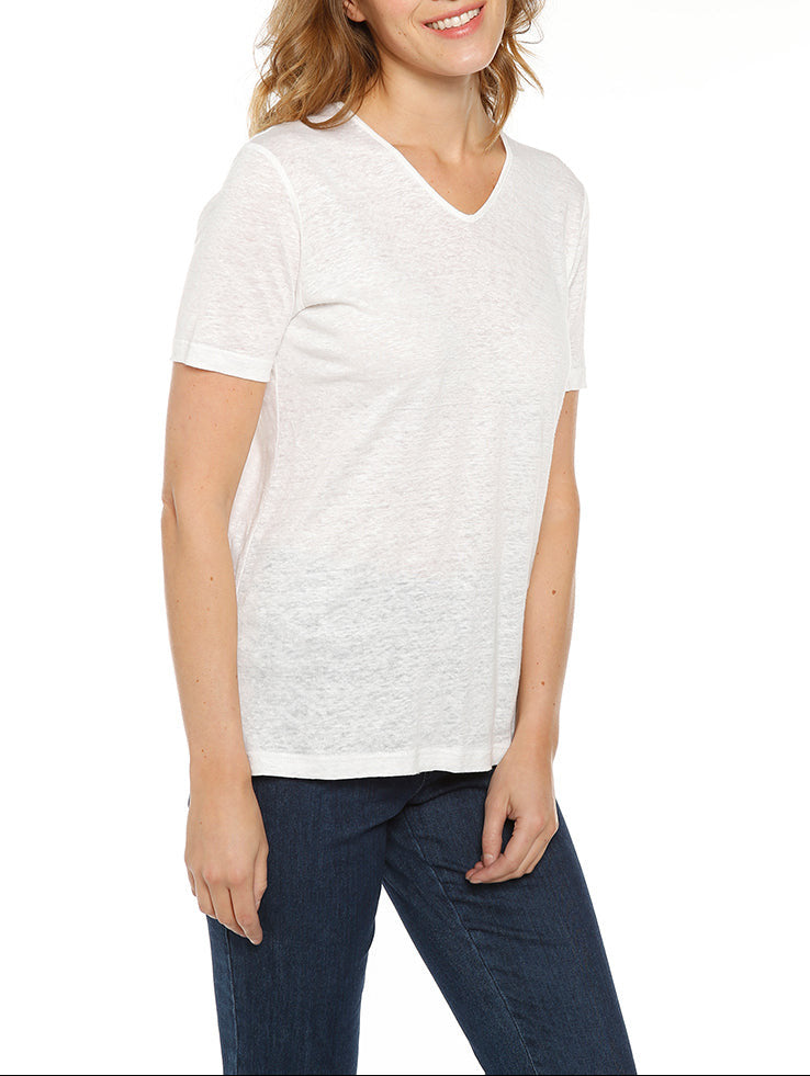 7139 1 1 t shirt femme lin blanc Maison-solfin - Tee-shirt femme ample blanc en lin – 1